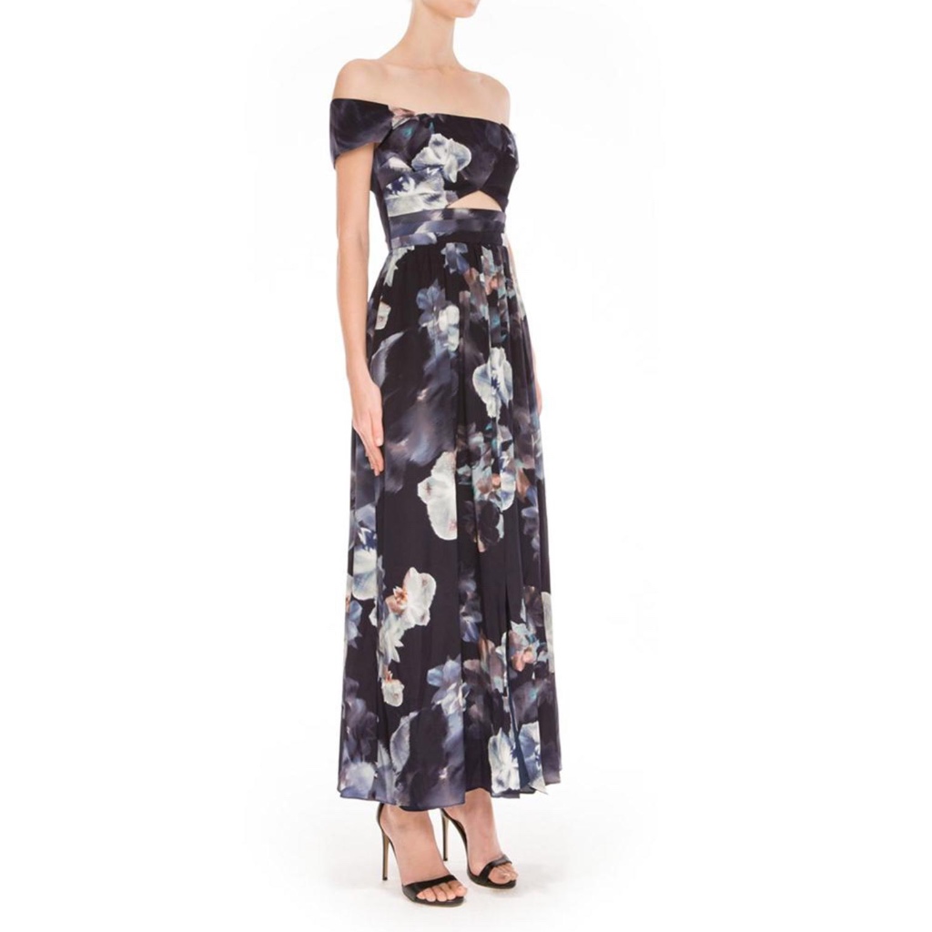 Nwt Keepsake Silk Cut-Out Floral Gown